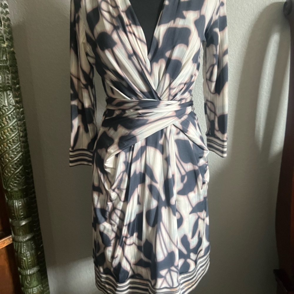 BCBGMaxAzria Blue Sheath Dress with Plunge Neckline for Weddings
